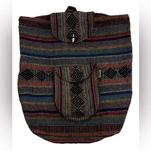 Pinzon Mexican Blanket Multicolor Backpack Drawstring Closure Zip Outside Pocket